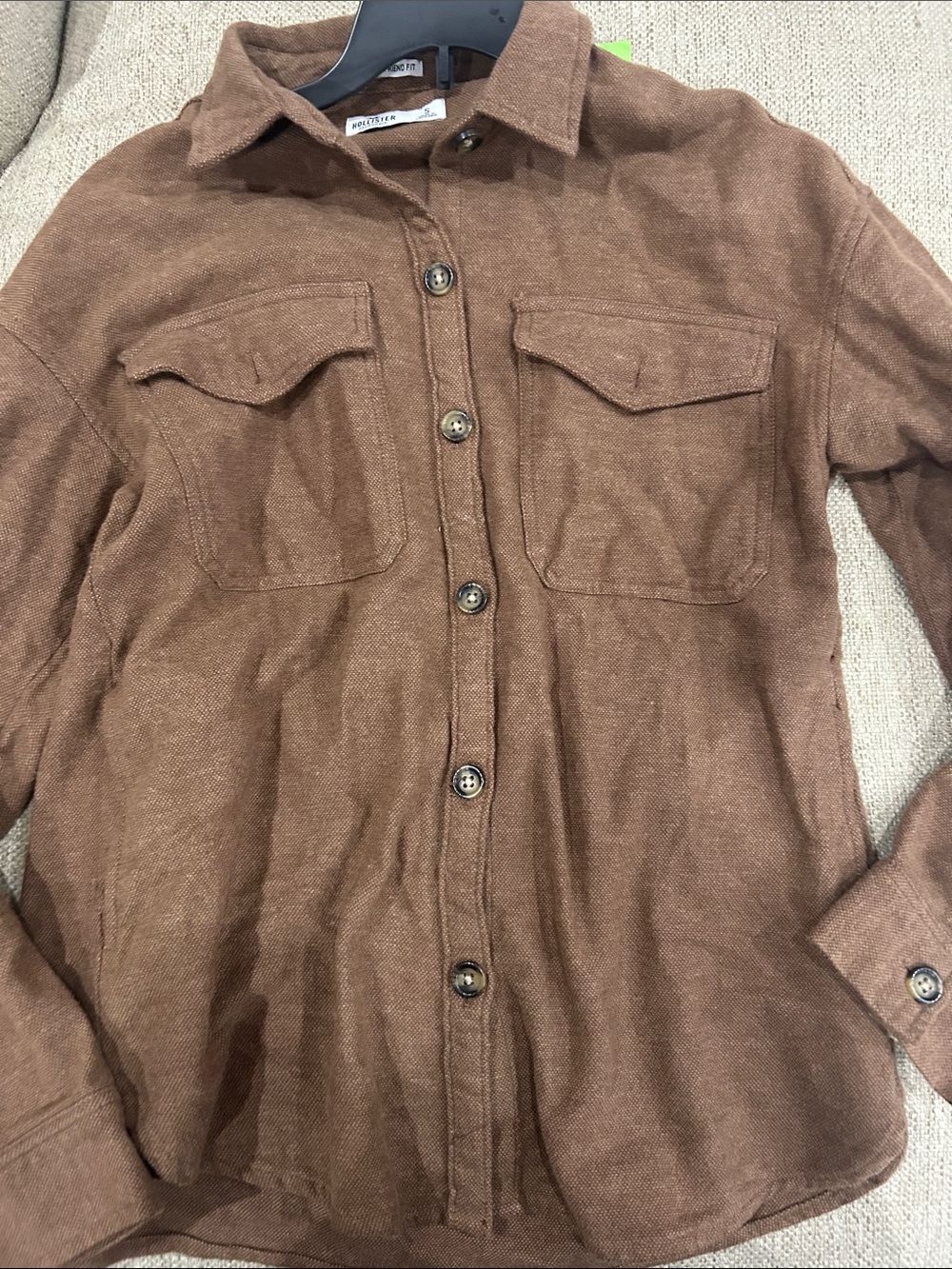 Hollister Brown Button-Up Chest Pocket Shirt